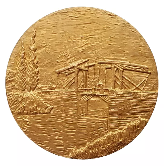 VINCEN VAN GOGH - GILT BRONZE MEDAL "LE PONT LEVIS", 60 mm, 111 gr