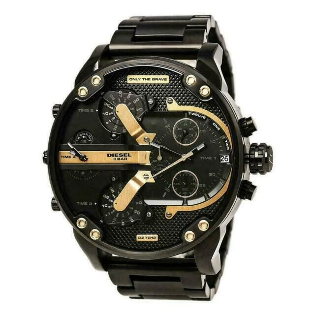 Diesel Mr. Daddy 2.0 DZ7312 57mm Cassa Nera in Acciaio Inox, Cinturino Nero...
