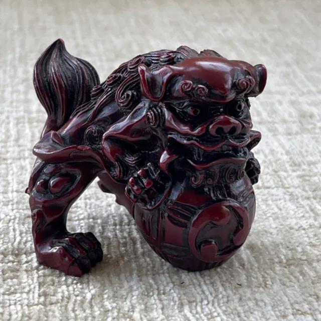 Chinese Foo Dog Guardian Lions Hand Carved Resin Sculpture Vintage Small