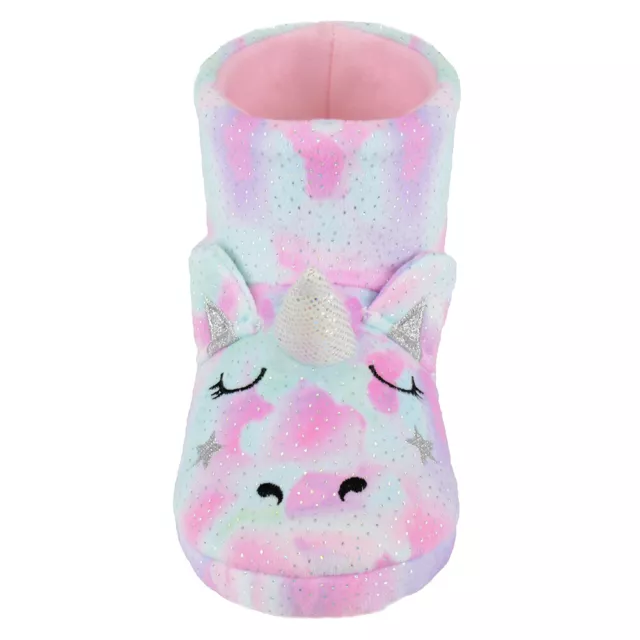 Stivali pantofole 3D da sogno unicorno pastello arcobaleno pile scintillanti per ragazze taglie 9-3