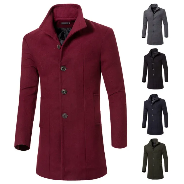 Mens Winter Warm Trench Coat Outwear Overcoat Casual Long Sleeve Button Jackets