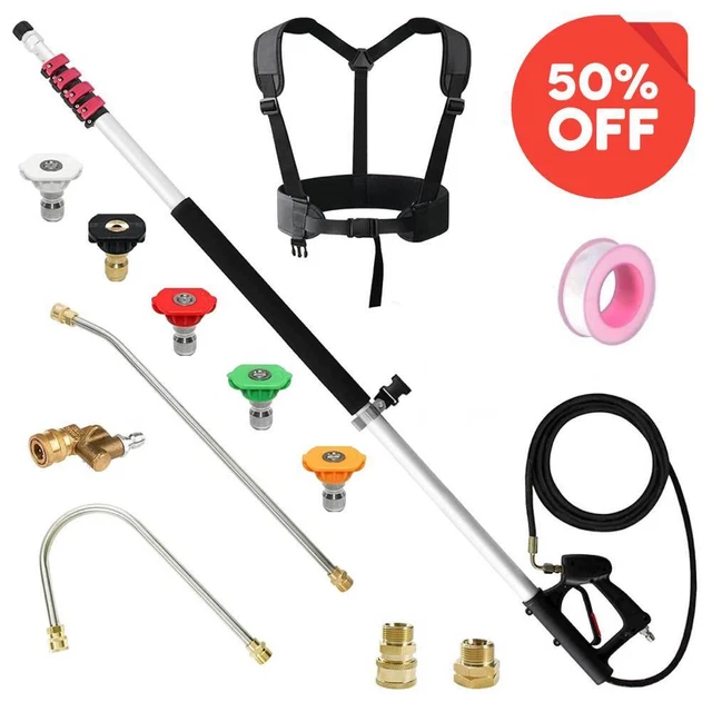 24FT Telescoping Pressure Washer Extension 4000PSI with 5 Spray Nozzle Portable