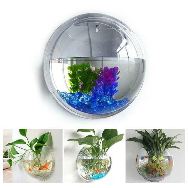 Clear Wall Mounted Fish Bowl Aquarium Plant Tank Beta Goldfish Hanger Decoration 2
