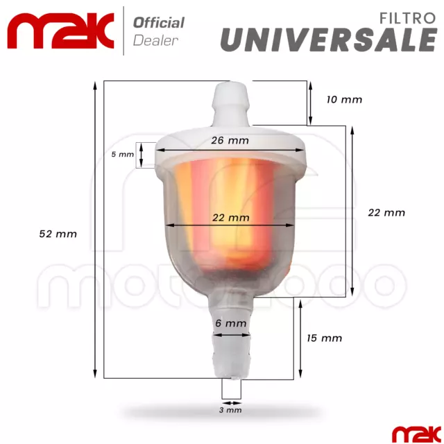 Filtro Benzina Carburante Universale Codulo Ø 6 Mm Auto Ciclomotori Barca