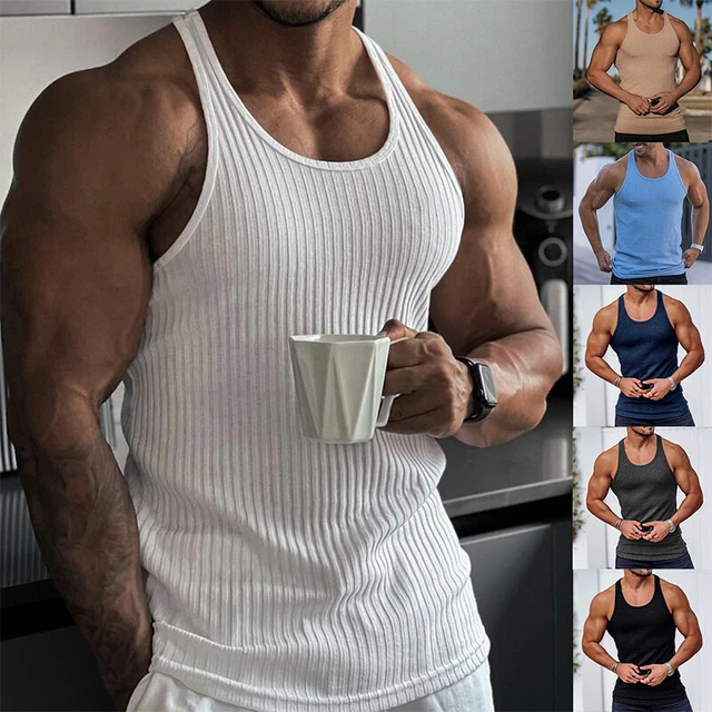 Uomo Tinta Unita Gilet senza Maniche Canotta Palestra Bodybuilding Gilet Comodi