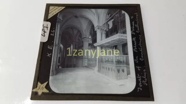 LPI Glass Magic Lantern Slide Photo TOMB OF THE BLACK.....AND RELICS CANTERBURY