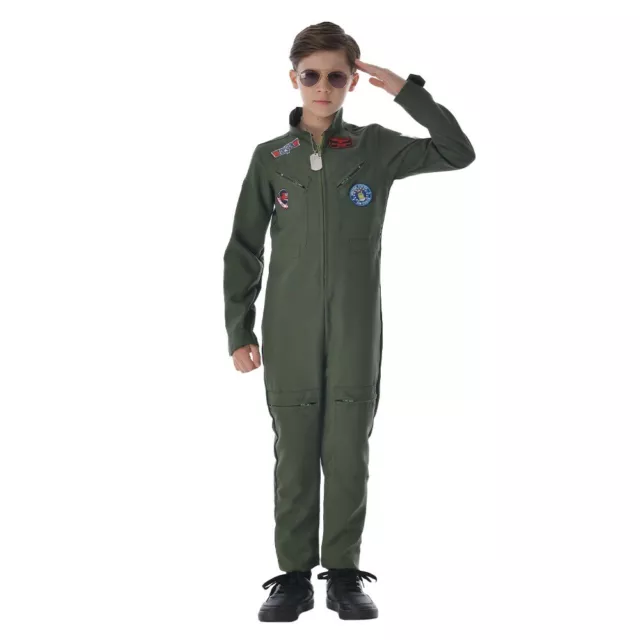 Kids Pilot Uniform Army Green TOP GUN Costume Cosplay Military Uniform