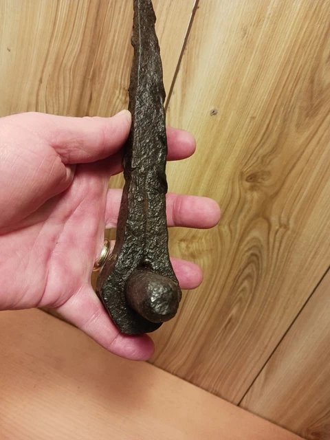 2 Antique Handforged Iron Barn Door Hinges N.S. metal detecting find 1790 farm 12
