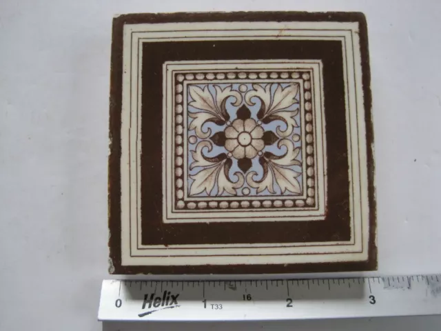 Antique Victorian Mintons 3" Sq. Coloured Transfer Print Tile - Aesthetic Design