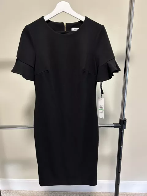 Calvin Klein Women's Black Flutter Sleeve Sheath Dress Size 8