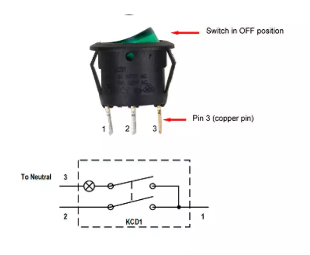 KCD1 Interrupteur à bascule 23mm 12V 230V 6A ON-OFF point voyant lumineux 2