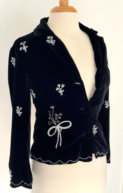 Anthropologie Odille Beaded Floral Silk Velvet Blazer Jacket Womens Size 8