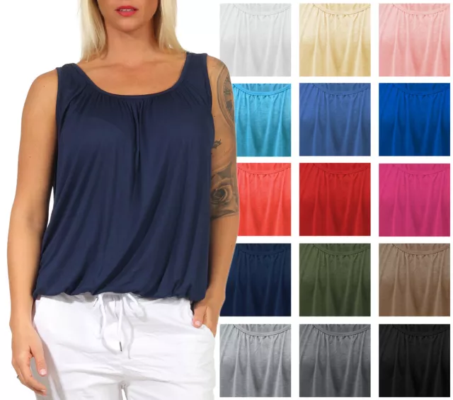 Damen Sommer Top mit Raff-Bündchen - Sommer Top - Träger-Top - lockeres Damentop