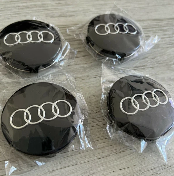 4X AUDI GENUINE ALLOY WHEEL CENTRE HUB CAPS BLACK 60mm A3A4 A6 A8 TT