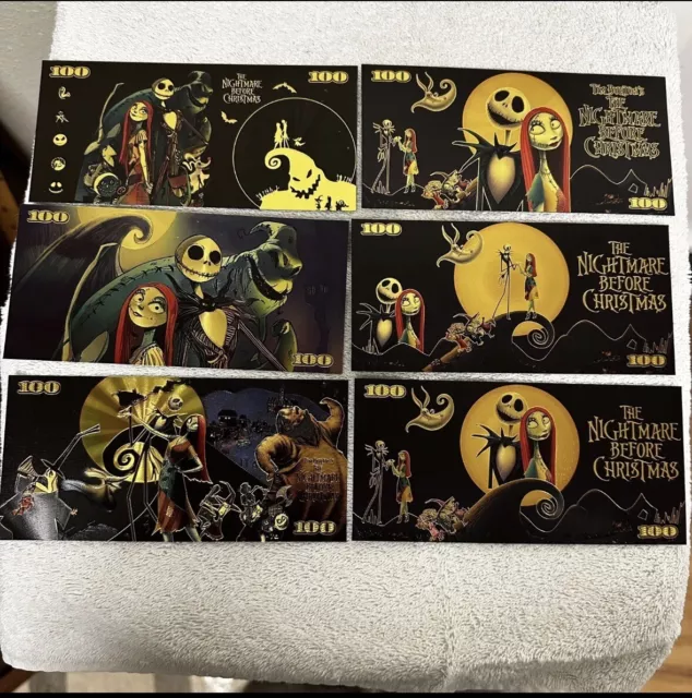 24k Gold Foil Plated Nightmare Before Christmas Banknote Set Disney Collectible