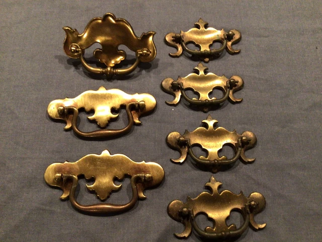 Lot of  Chippendale Brass Drawer Pulls Drop Bail Handles Trunnions Hardware