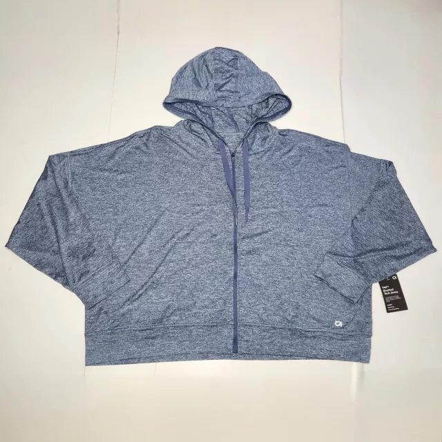 NWT GAP FIT Brushed Tech Jersey Womens Size XXL Blue Full Zip Hoodie SOFT Crop 29.99 PicClick