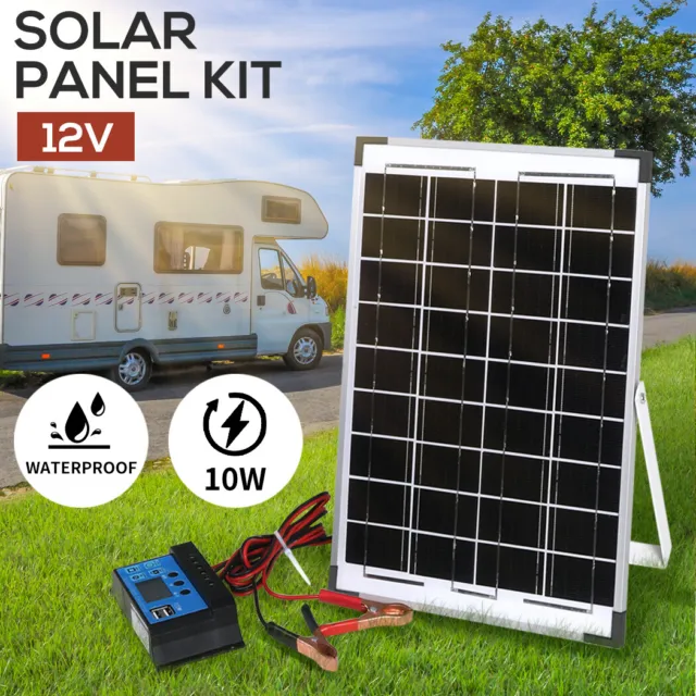 12V 10W Solar Panel Kit Mono Backup for Caravan Car Battery Charging Controller