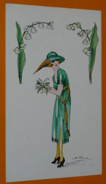 Cpa Carte 1920-1930 Femme Muguet Silhouettes Porte-Bonheur Pavy Annees Folles