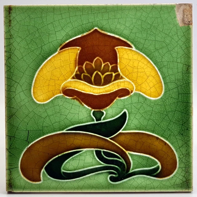 Antique Fireplace Tile Art Nouveau Moulded Majolica T & R Boote C1905