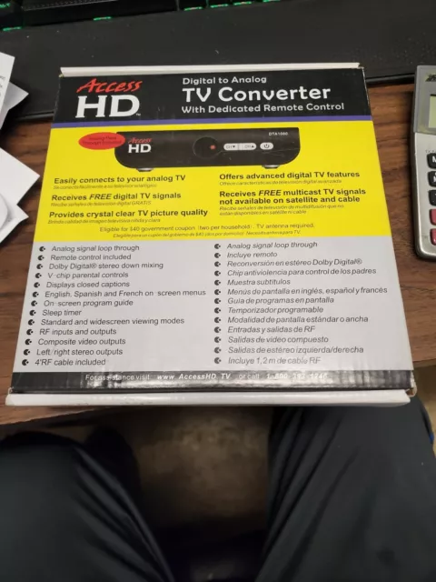 NIB Access HD Digital to Analog TV Converter w/Remote Control DTA1080D