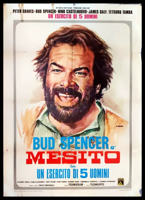 1974 * Manifesto 2F Cinema "Mesito Un Esercito di 5 Uomini -  Bud Spencer" Avven