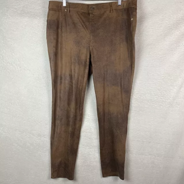 CHICO’S FAUX-SUEDE WORN Luggage Slim Pants Womens Size 3 (L-16) $24.99 ...