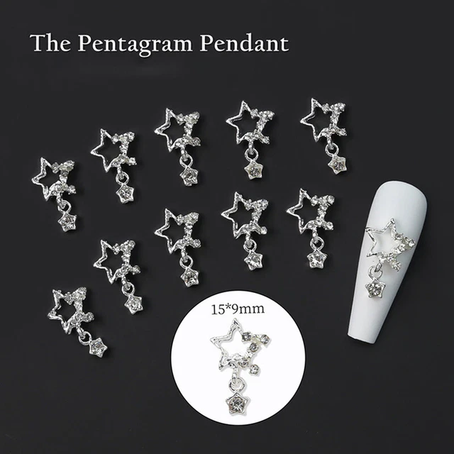 Ciondolo Pentagramma Stella Nail Art Fatto a Mano Lusso Decorazione Nail Glitter-xp