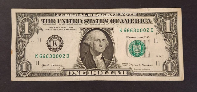 $1 One Dollar Fancy TWO Triples-6's & 0's-666 3 000-2 Series 2017