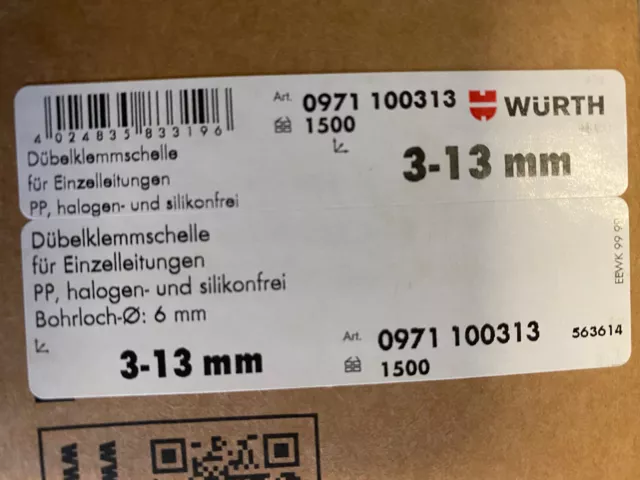 1500x Dübelklemmschellen 0 1/8-0 1/2in, Würth