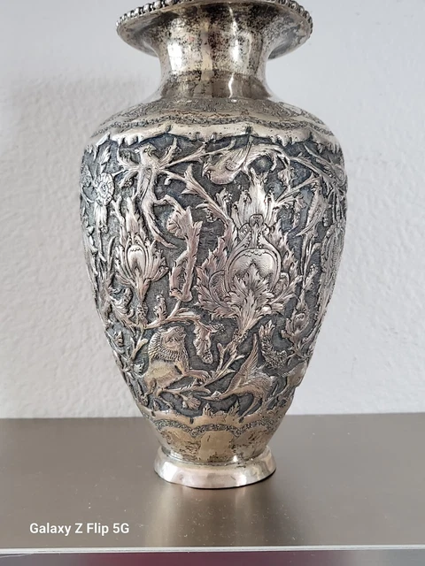 Beautiful Large Genuine Middle Eastern Solid Silver Figural Vase 3D Design