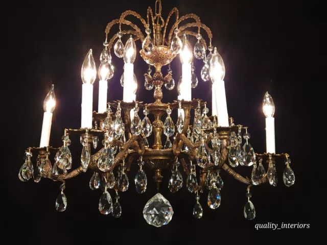 ANTIQUE 6 Arm 12 Light Highly Ornate Brass MAJESTIC Cut Lead Crystal Chandelier