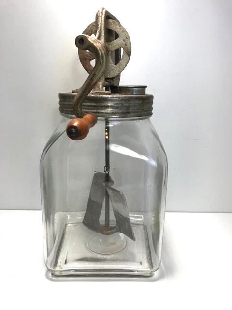 Vintage 6Qt Glass Hand Crank Butter Churn Farmhouse Decor Wooden Handle Vintage 6Qt Glass Hand Crank Butter Churn Farmhouse Decor Wooden Handle