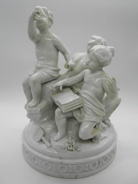 Fabuleux Grand Groupe Chérubin & Aigle En Porcelaine Blanche Allemande
