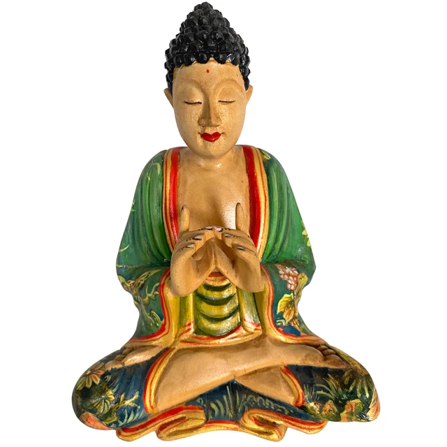 Jungle Buddha Manidhari Mudra Statue Painted Wood Carving Sculpture Bali Art 2