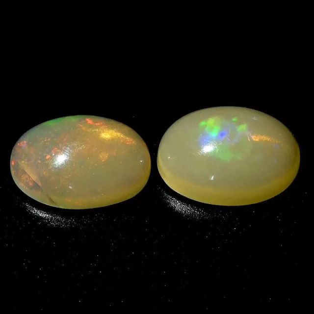 ★ 2 OPALES BLANCHES MULTICOLORES D' ETHIOPIE : 7-7.2 mm x 5 mm ★ P420.129T