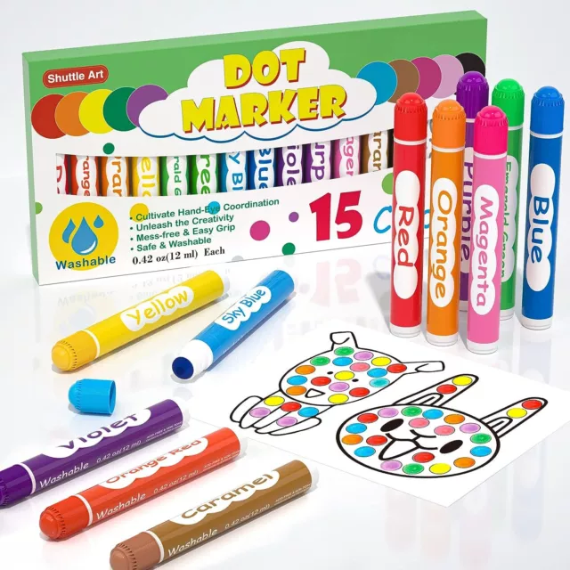 Dot Markers Set, Shuttle Art 15 Colours Washable Dot Markers for Toddlers AUS ST 2