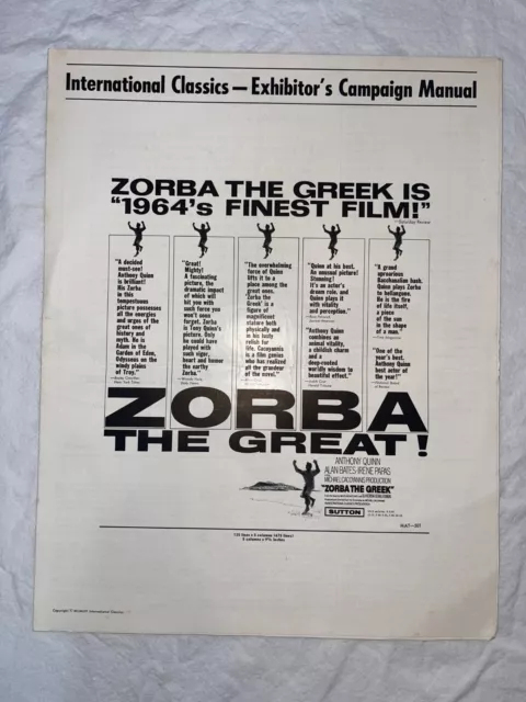 "ZORBA THE GREAT," Vintage Original Pressbook