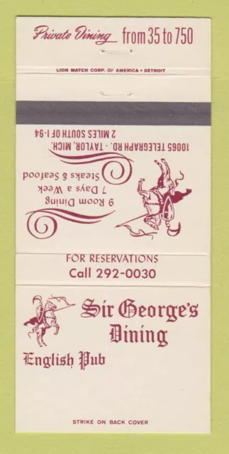 Matchbook Cover - Sir George's English Pub Taylor MI 30 Strike