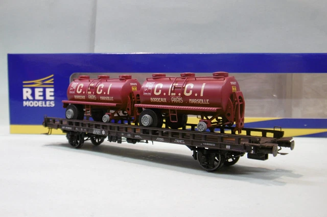 REE WB621 - Wagon UFR Biporteur avec frein à vis 21 87 042 1 098-6 rouge UIC