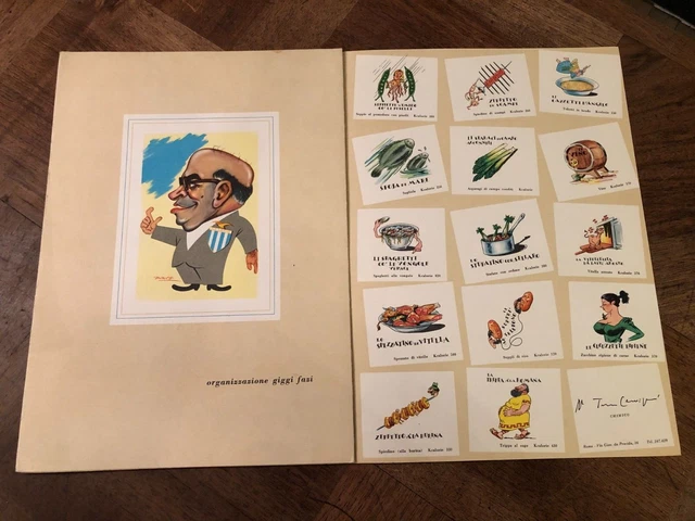 Menu " Organizzazione Giggi Fazi " Italie, Années 50, Dessins Humoristiques