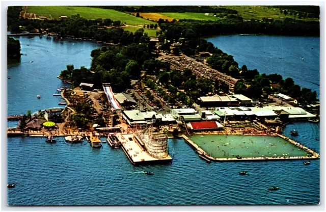 Aerial View Indiana Beach Amusement Park Lake Shafer Monticello Indiana Postcard