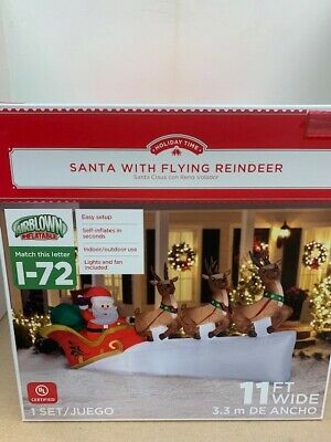 11'  Santa Claus Sleigh Flying Reindeer Gemmy Christmas Airblown Inflatable