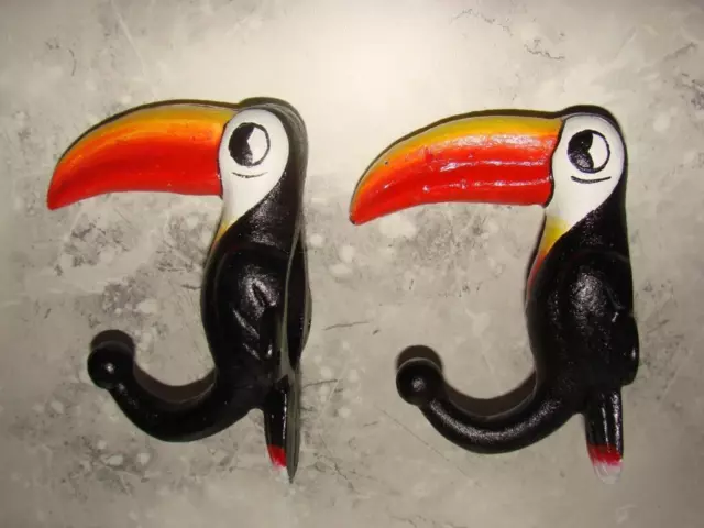 (box700)  2 X Guinness Toucan Cast Iron & Painted Coat Hooks