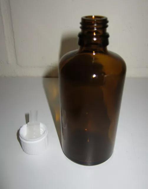 100 ml Braunglasflasche Medizinflasche DIN 18, Schnell- bzw. Öl-Tropfeinsatz