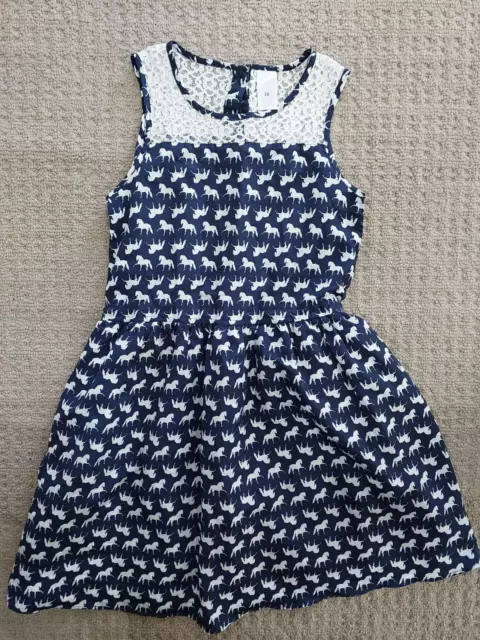 EUC Girls Target Brand Size 10 SUMMER Horses DRESS Slip on EUC Navy with lace