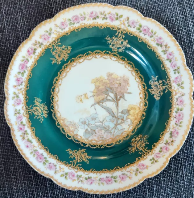 Haviland France Limoges Roses Salad Dessert Side Plate Pink Gold Green Antique