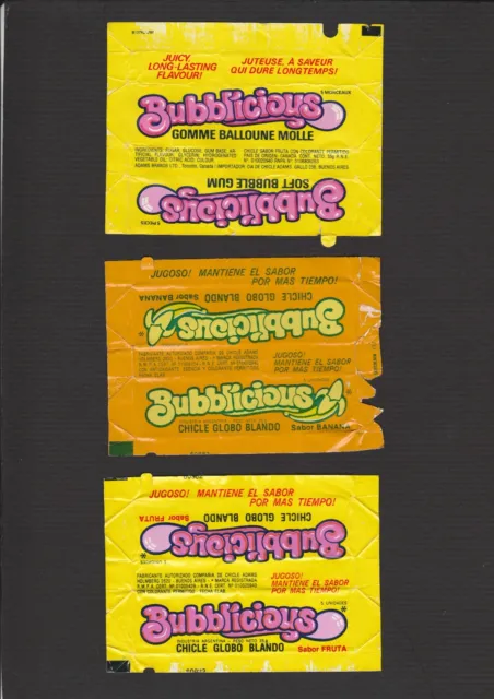 Advertising chewing gum wrapper label  BUBBLICIOUS ADAMS BUBBLE Canada Argentina