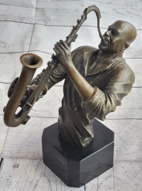 New Orleans Trumpet Horn Player Jazz Bar Street Musician Bronze Marble Statue NR