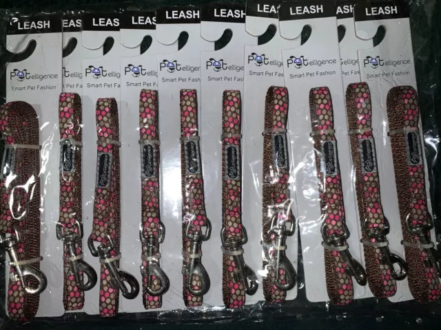 Wholesale Lot Of 10 Dog  Leashes,  Size Medium,  Pink Dots